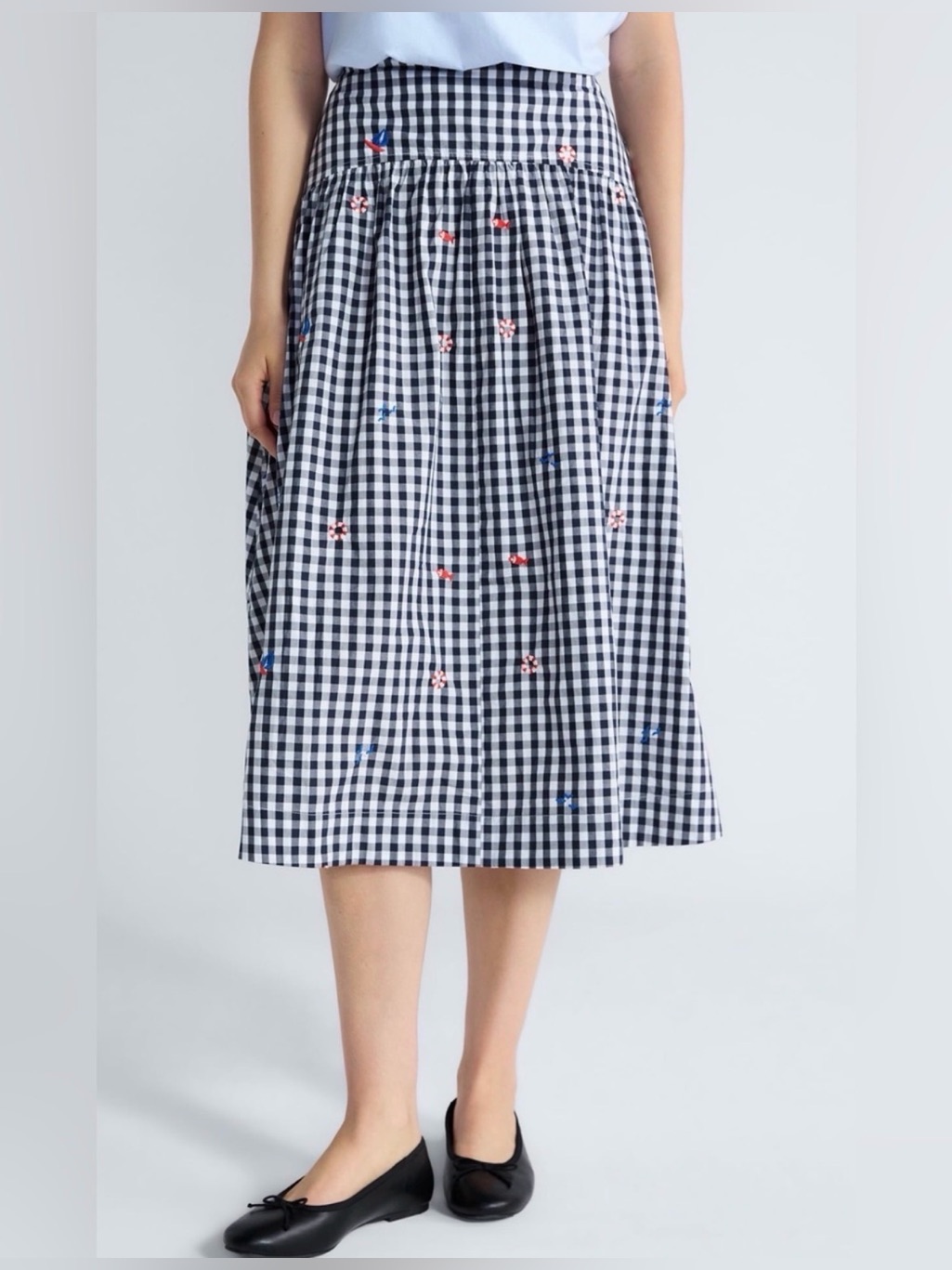 (482)Free Assembly Women's Embroidered Cotton Midi Skirt, With Pockets